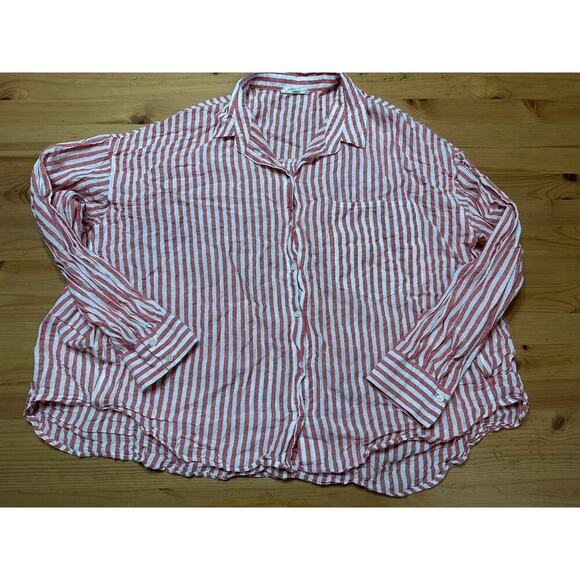 A Love A Thin Boxy Beachy Resort Loose Button Up Women Large Striped Preppy Top - Picture 1 of 9